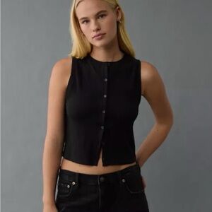 American Eagle Black Sleeveless Button-Up Tank Top  Size XS New